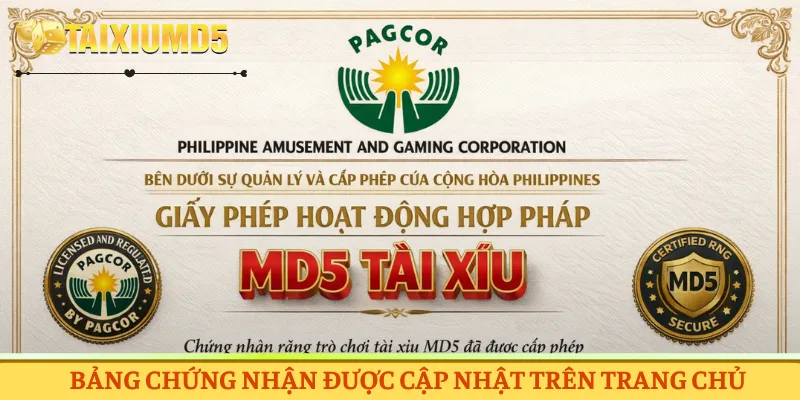 Bảng chứng nhận được cập nhật trên trang chủ